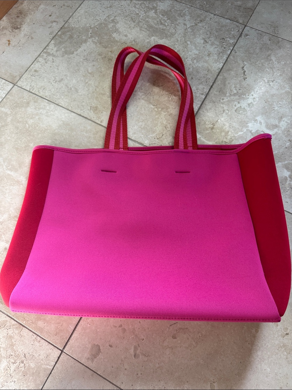 summersalt Hot Pink and Red Neoprene Tote
